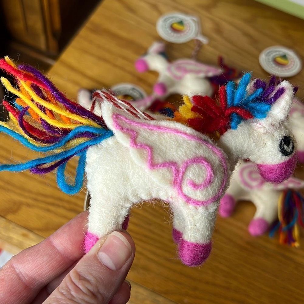 Handmade Unicorn Felted Wool Christmas Ornaments Set 5 Nwt - Picture 5 of 8
